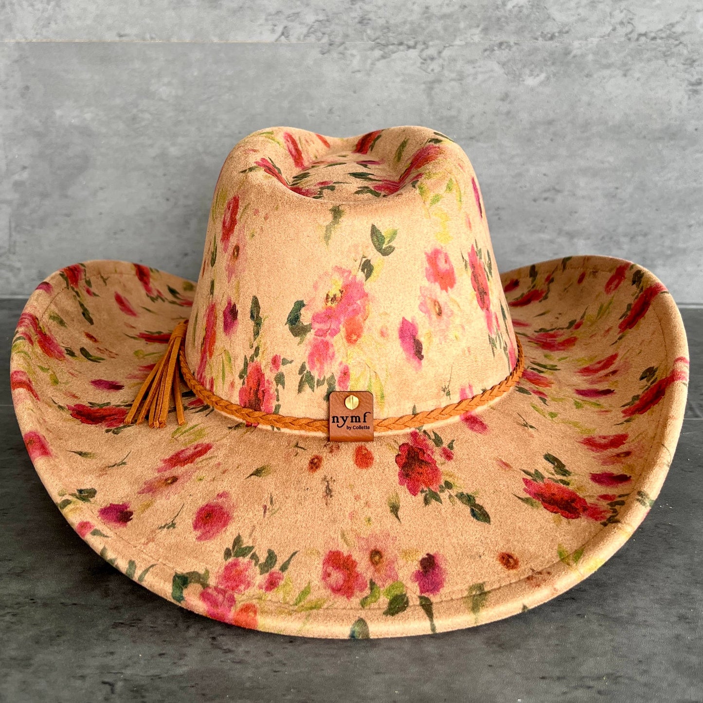 Red Roses Suede Cowboy Hat - Pinched Front