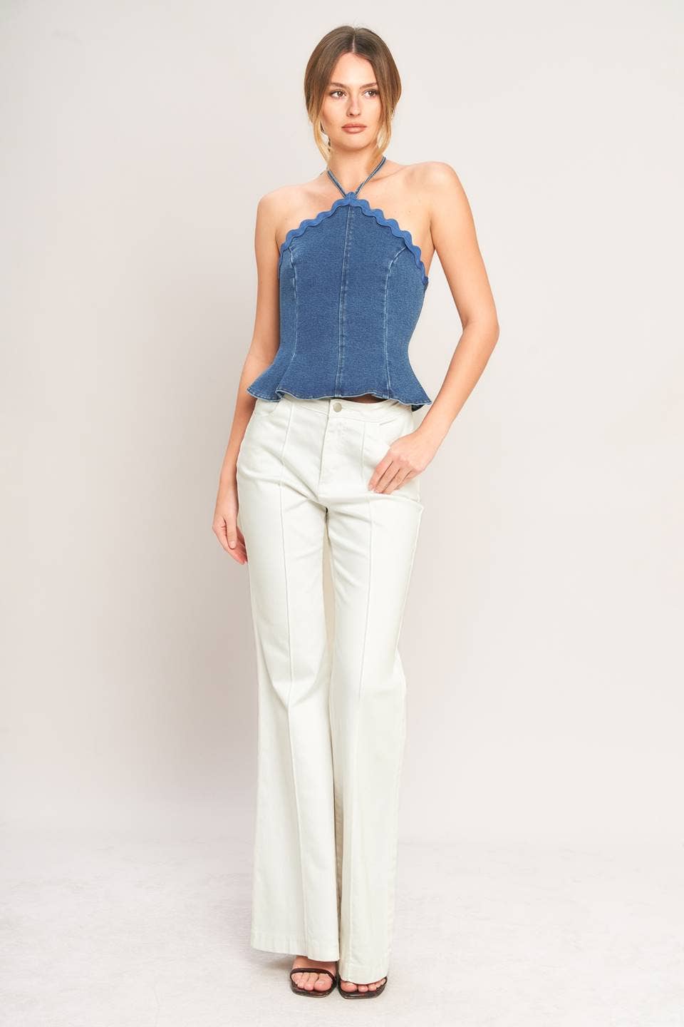 Scalloped Denim Top