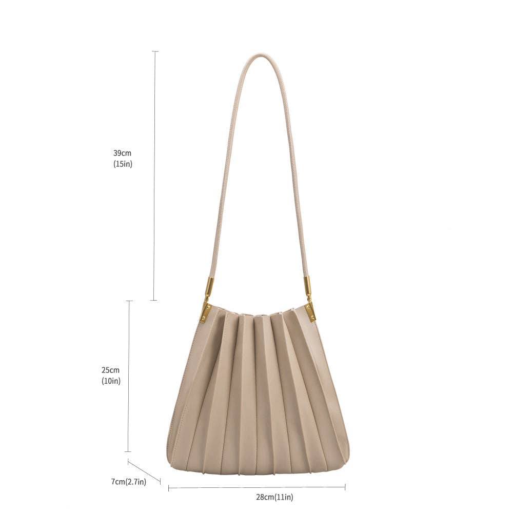 Carrie Ivory Pleated Vegan Shoulder Bag