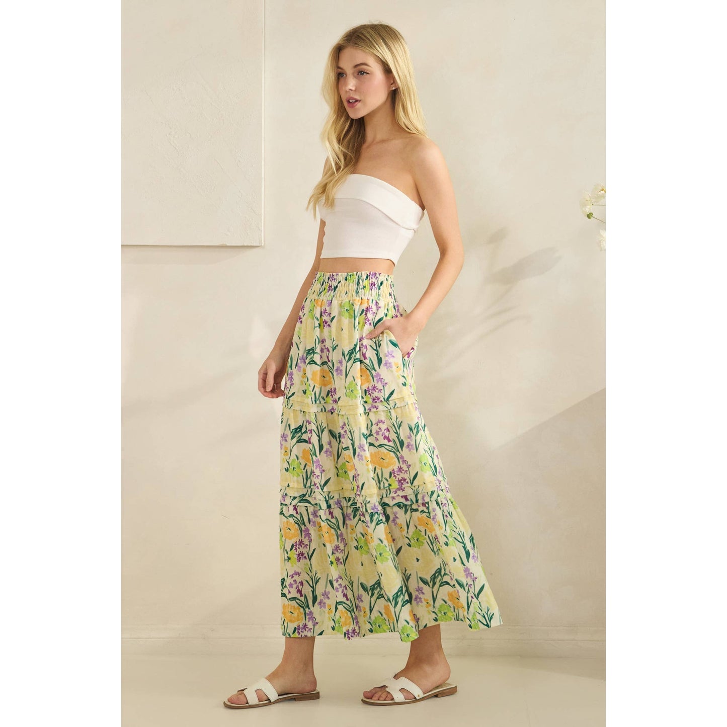 Citrus Green Tiered Maxi Skirtl