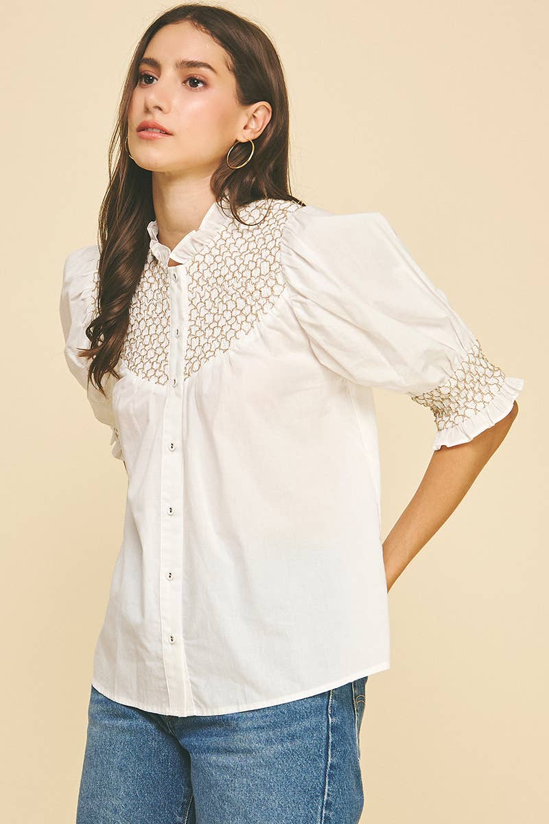 EMBROIDERED BUTTON DOWN TOP