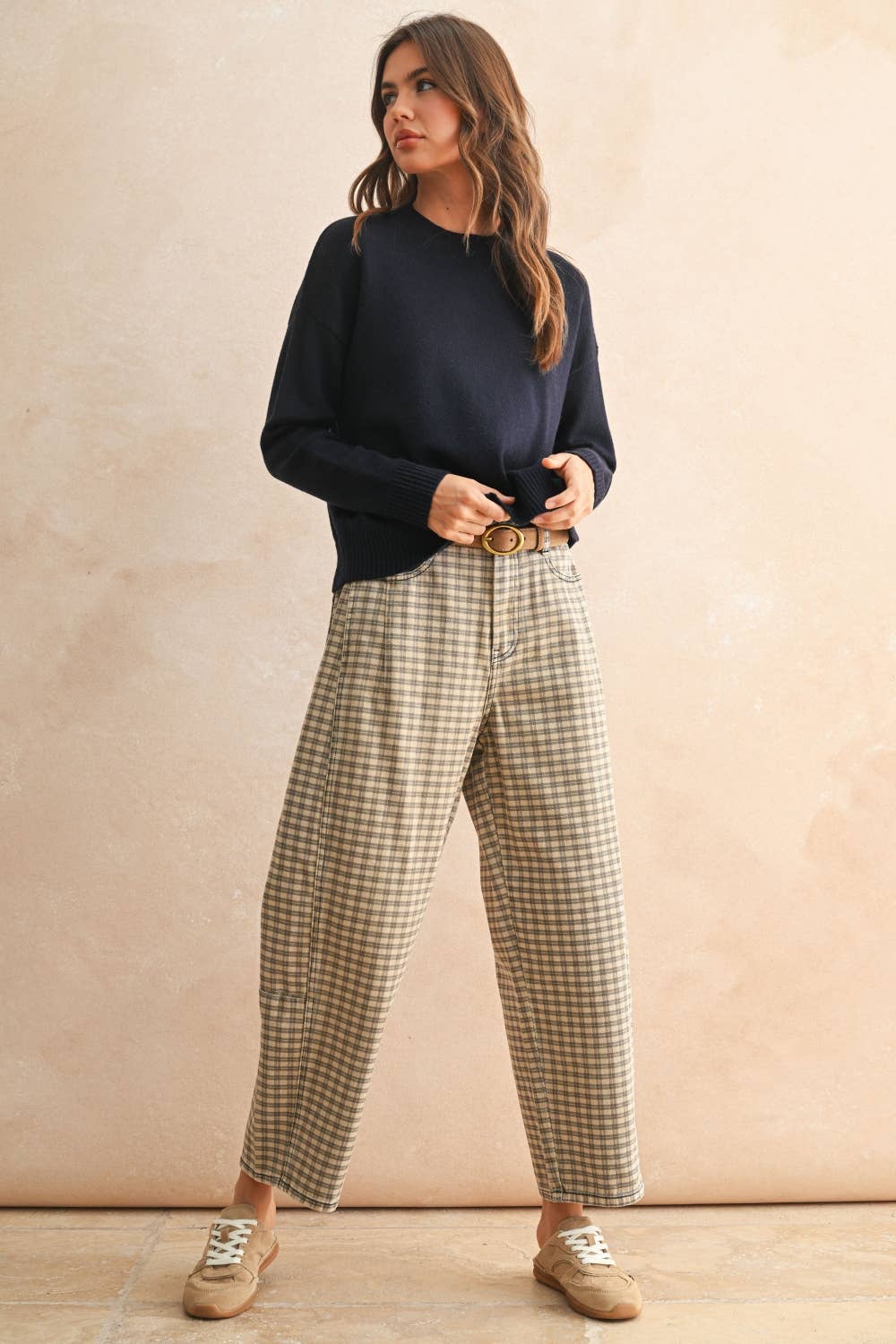 MINI CHECKER PATTERN BARREL PANT
