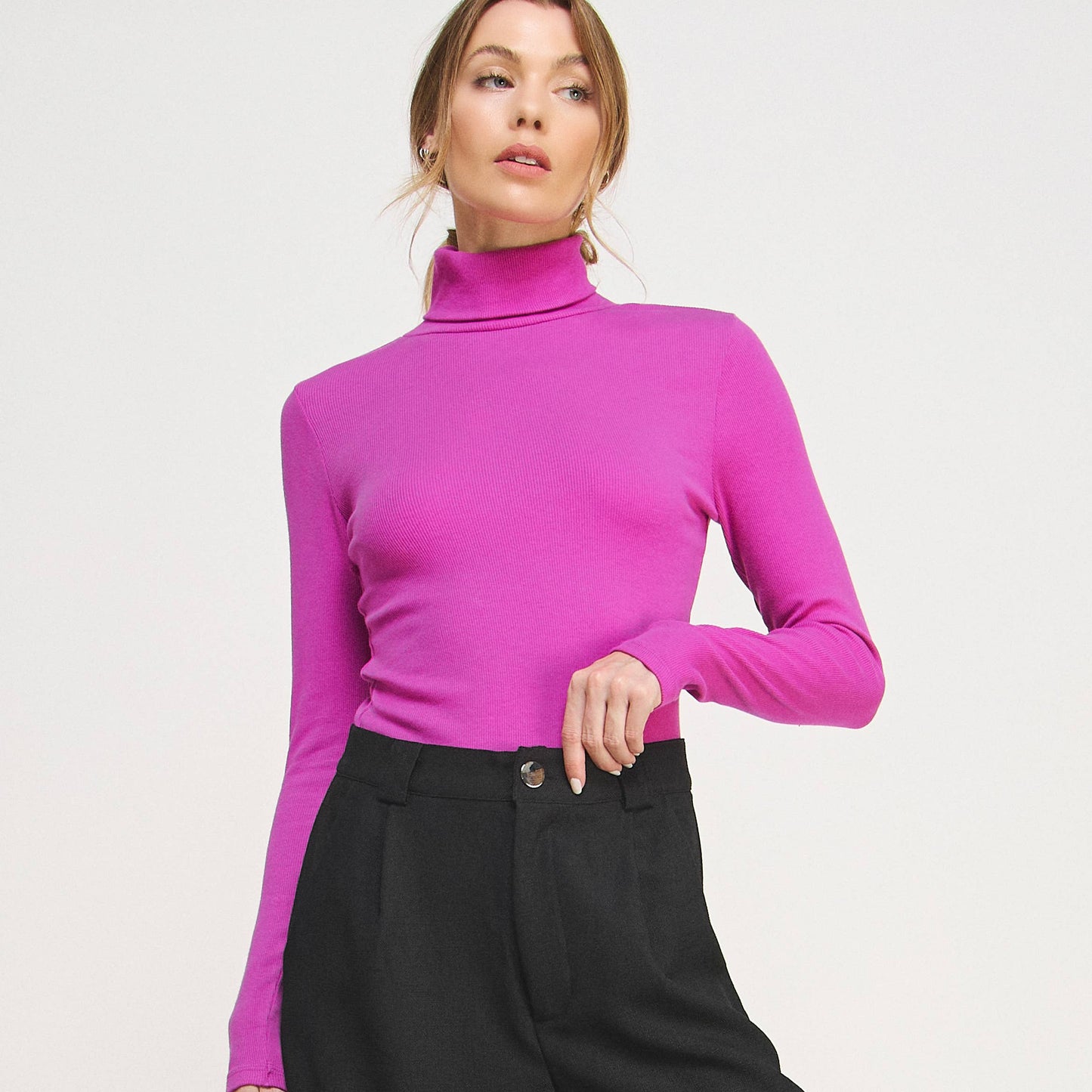 RIBBED TURTLE NECK SWEATER LONG SLEEVE TOP