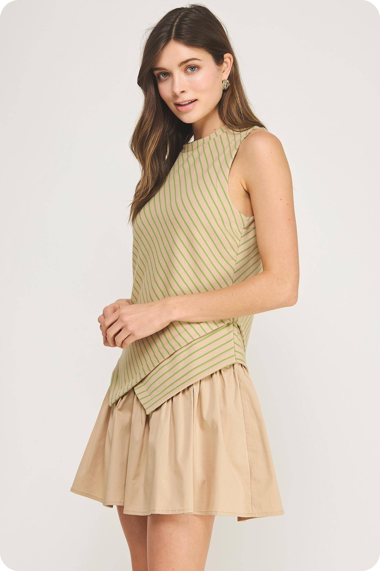 Wrap-Over Mixed Media Striped Knit Mini Dress
