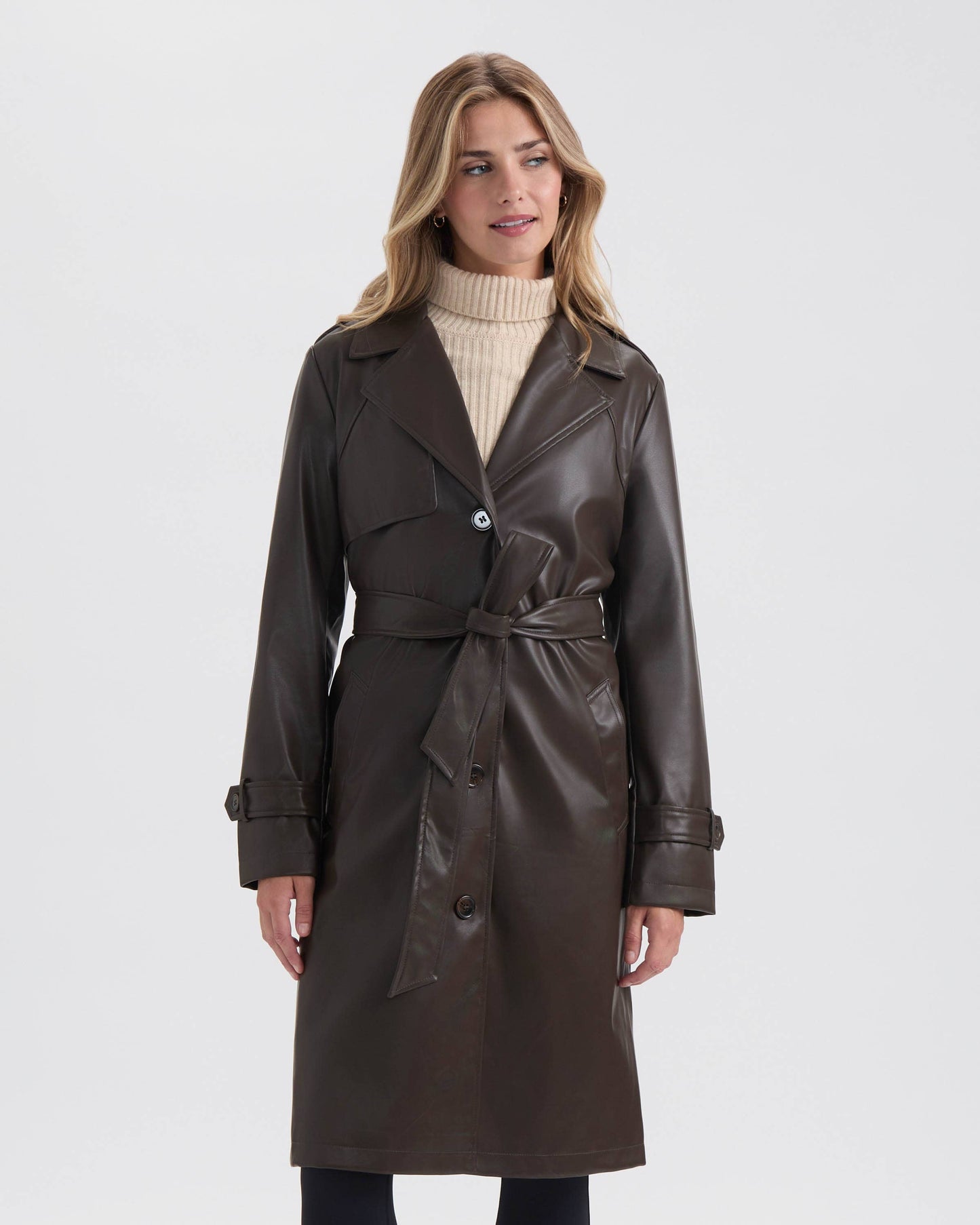 Vegan Leather Belted Trench