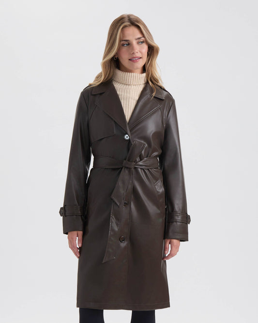 Vegan Leather Belted Trench