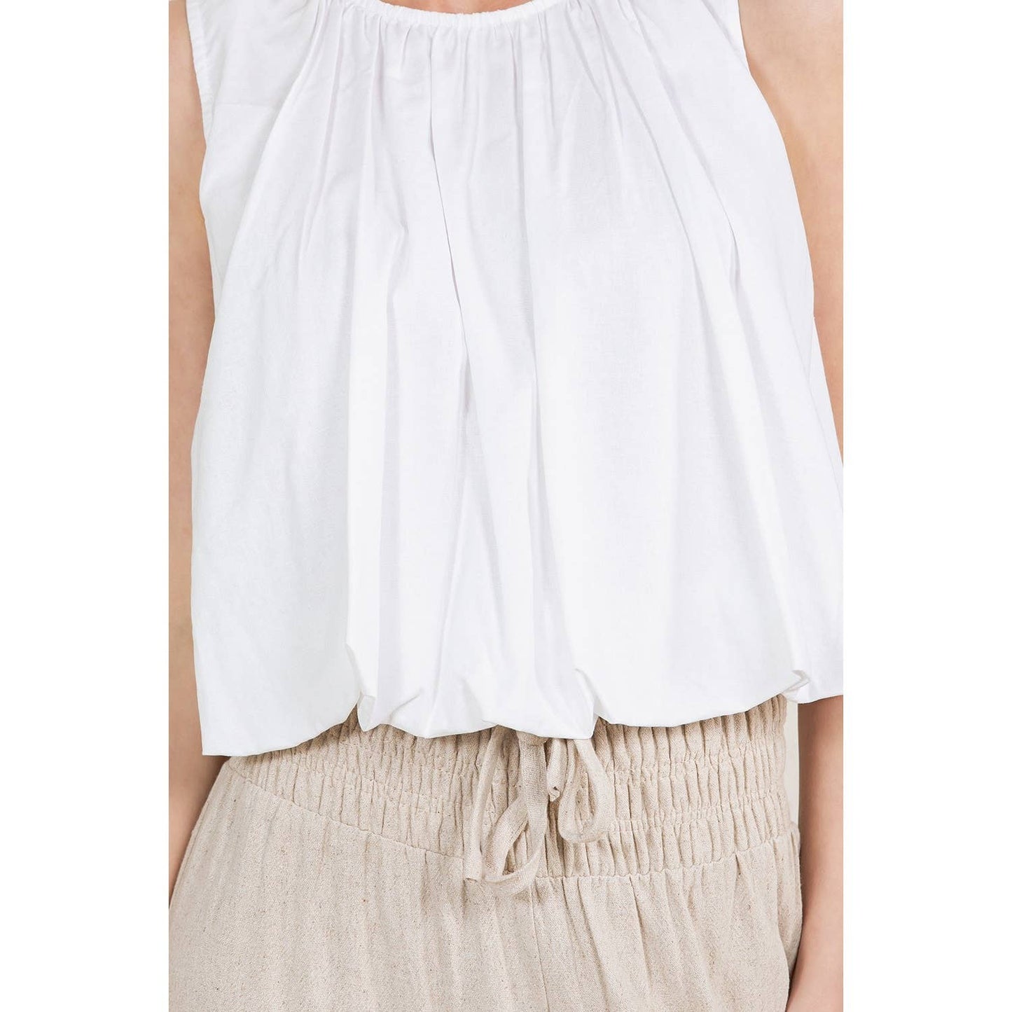 Pleated Sleeveless Bubble Hem Top