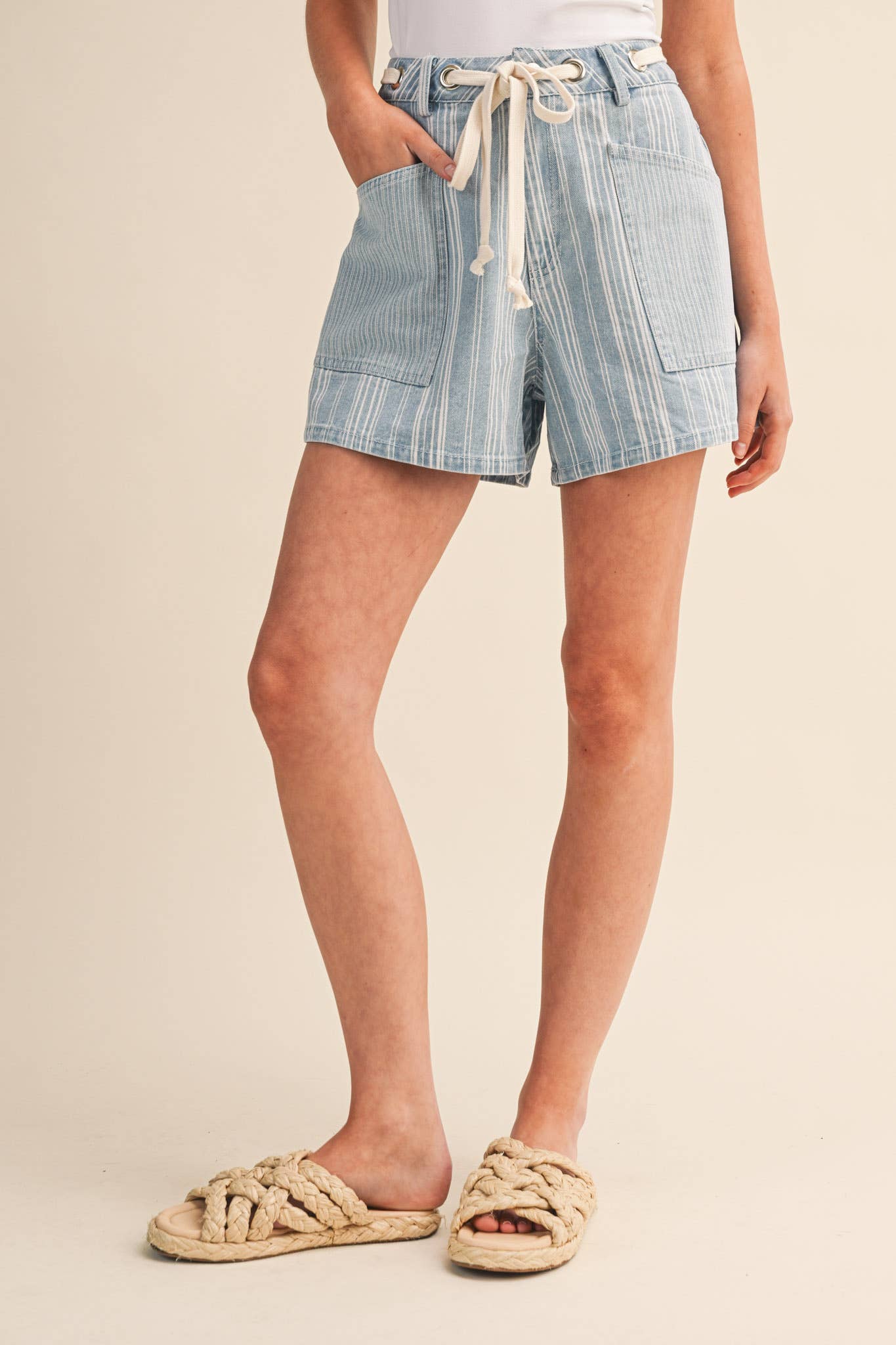 MIXED STRIPES DENIM SHORTS