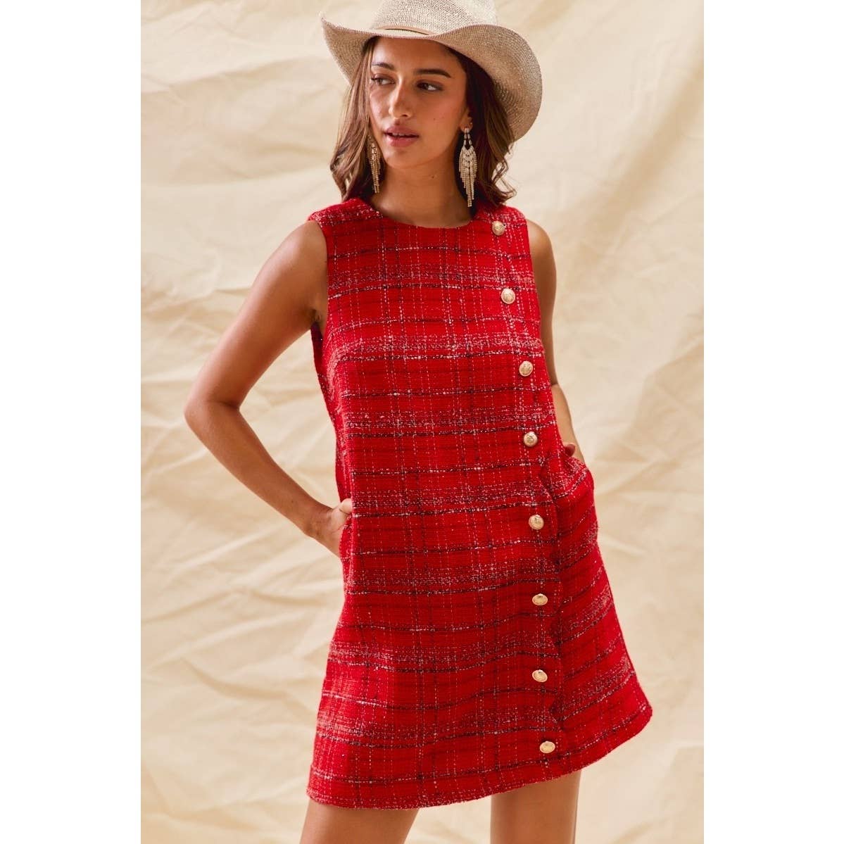 Christmas Tweed Scalloped Holiday Dress