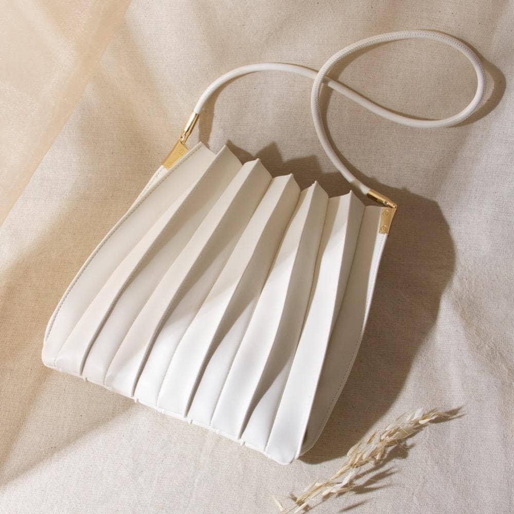 Carrie Ivory Pleated Vegan Shoulder Bag