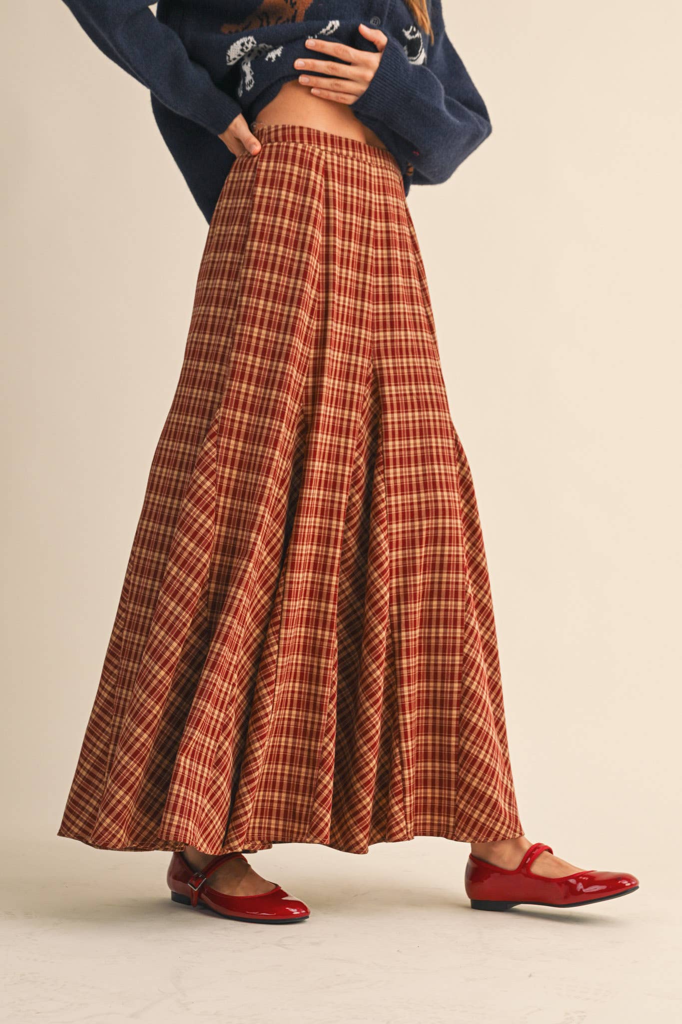 PLAID GODET MAXI SKIRT