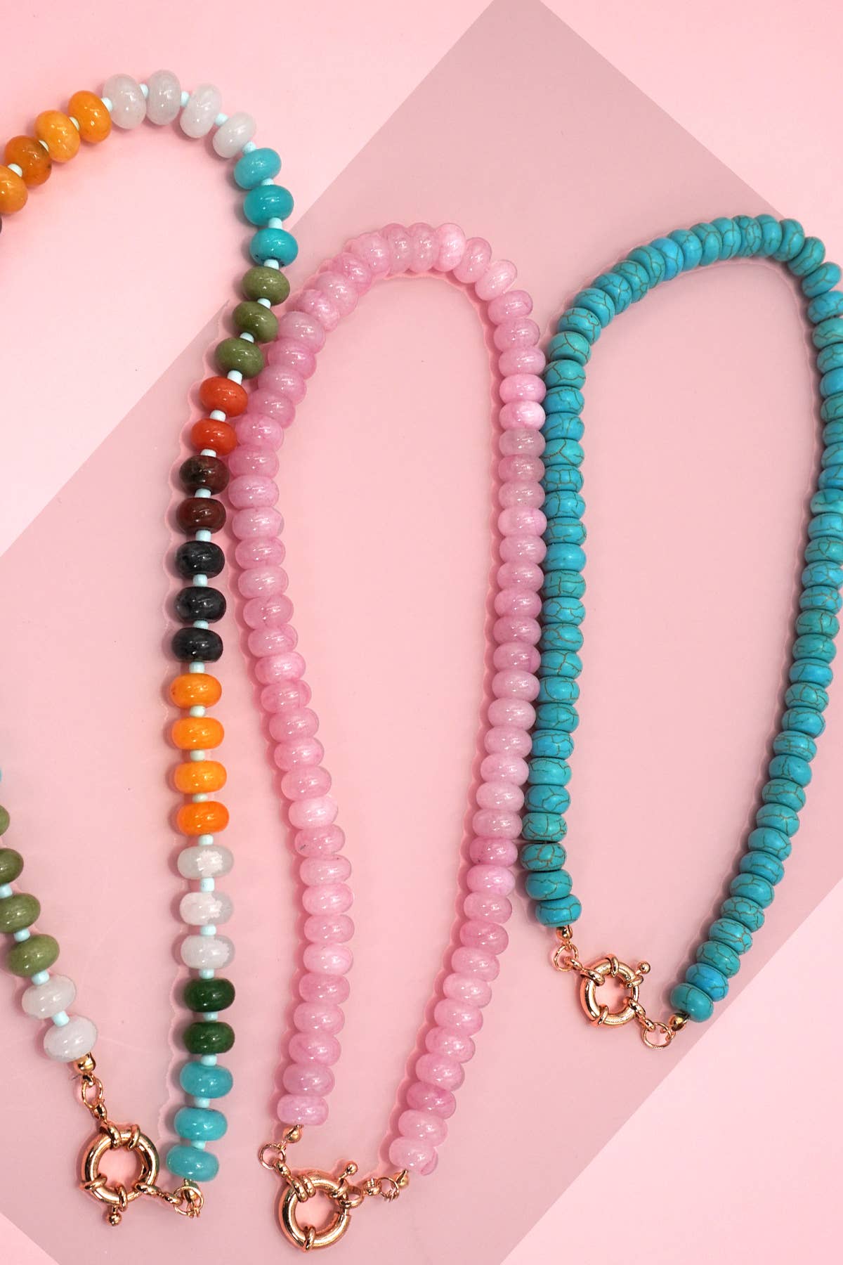 NATURAL STONE CHARM  SPRING CLASP BEADED NECKLACE | 40NK9461