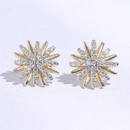 Starburst Shape CZ Pave Stone Stud Post Earring