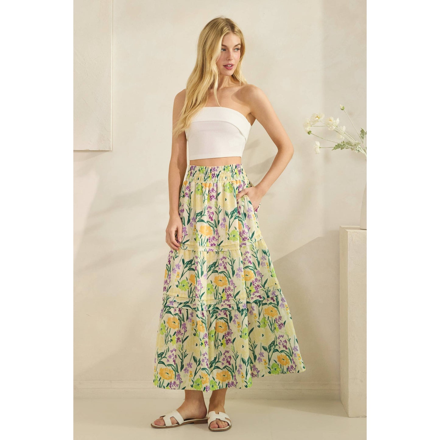 Citrus Green Tiered Maxi Skirtl