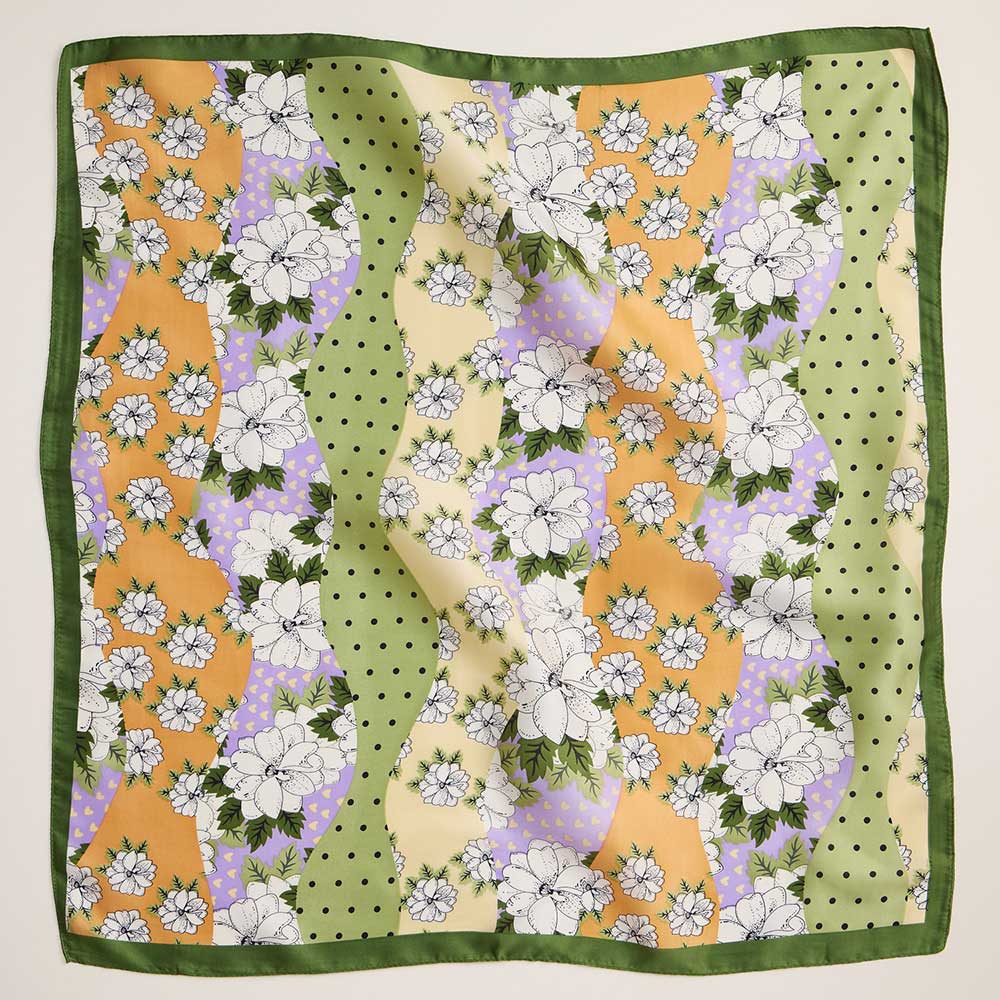Retro Floral Patchwork Printed Square Silky Satin Scarf
