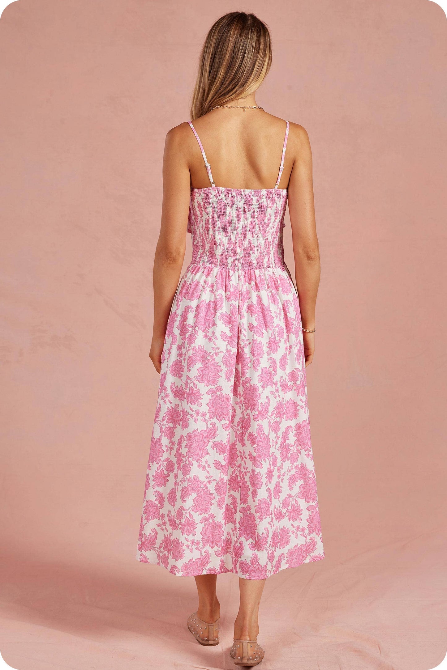 Botanical Garden Bow Flower Sleeveless Midi Dress