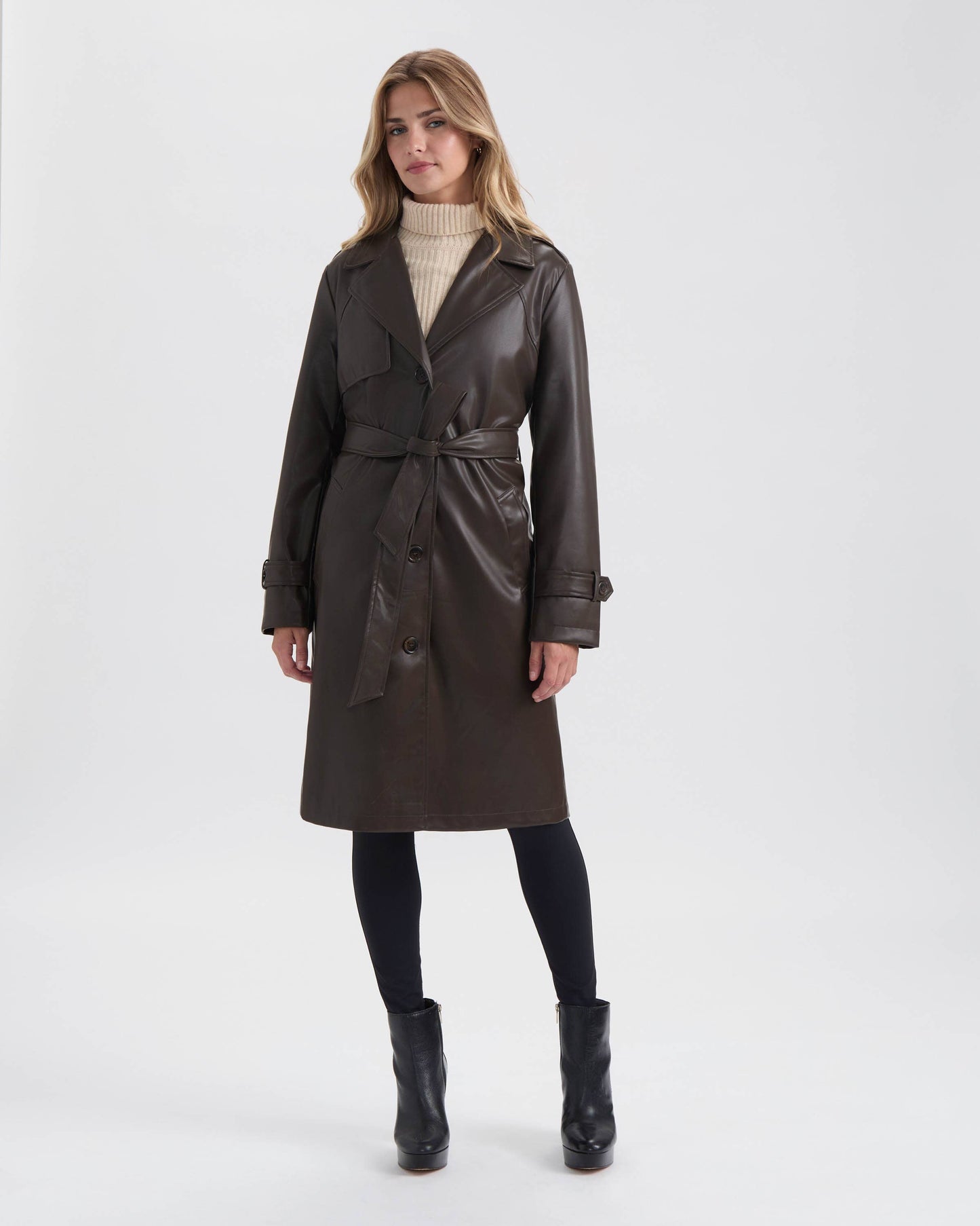 Vegan Leather Belted Trench