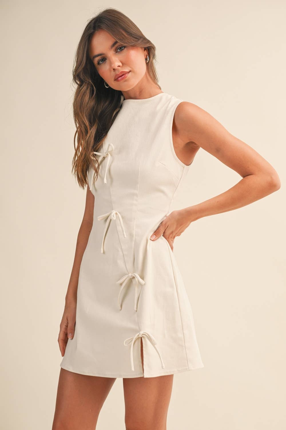 RIBBON TWILL MINI DRESS