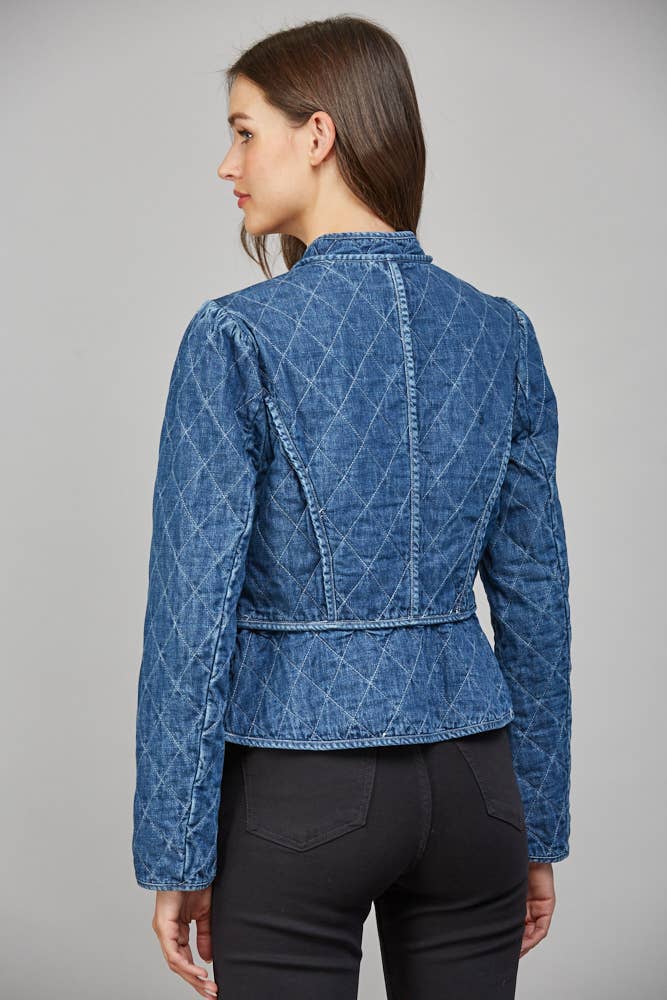 ZIP CLOSURE QUILTED DENIM JACKET