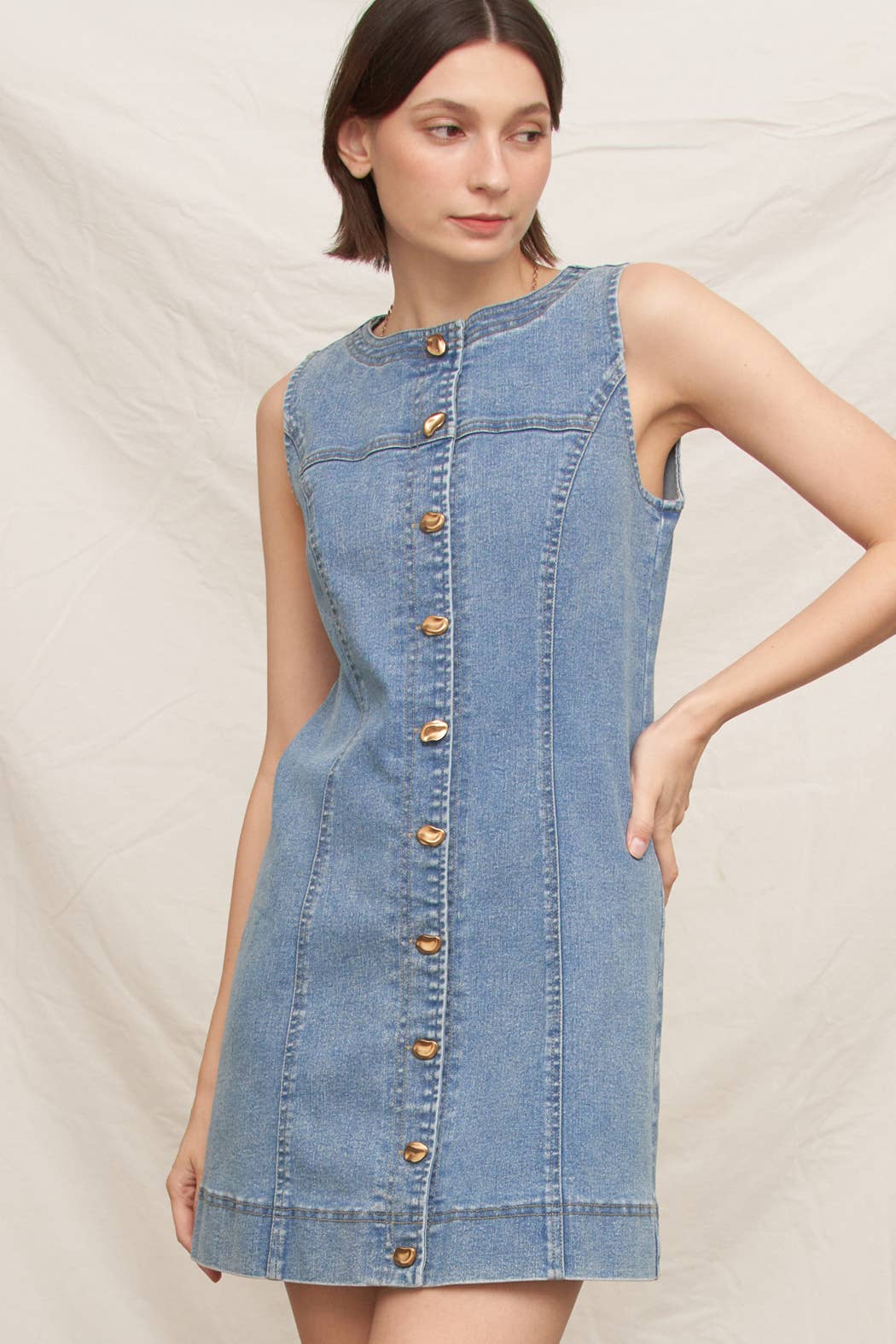 Sleeveless Button Down Denim Mini Dress