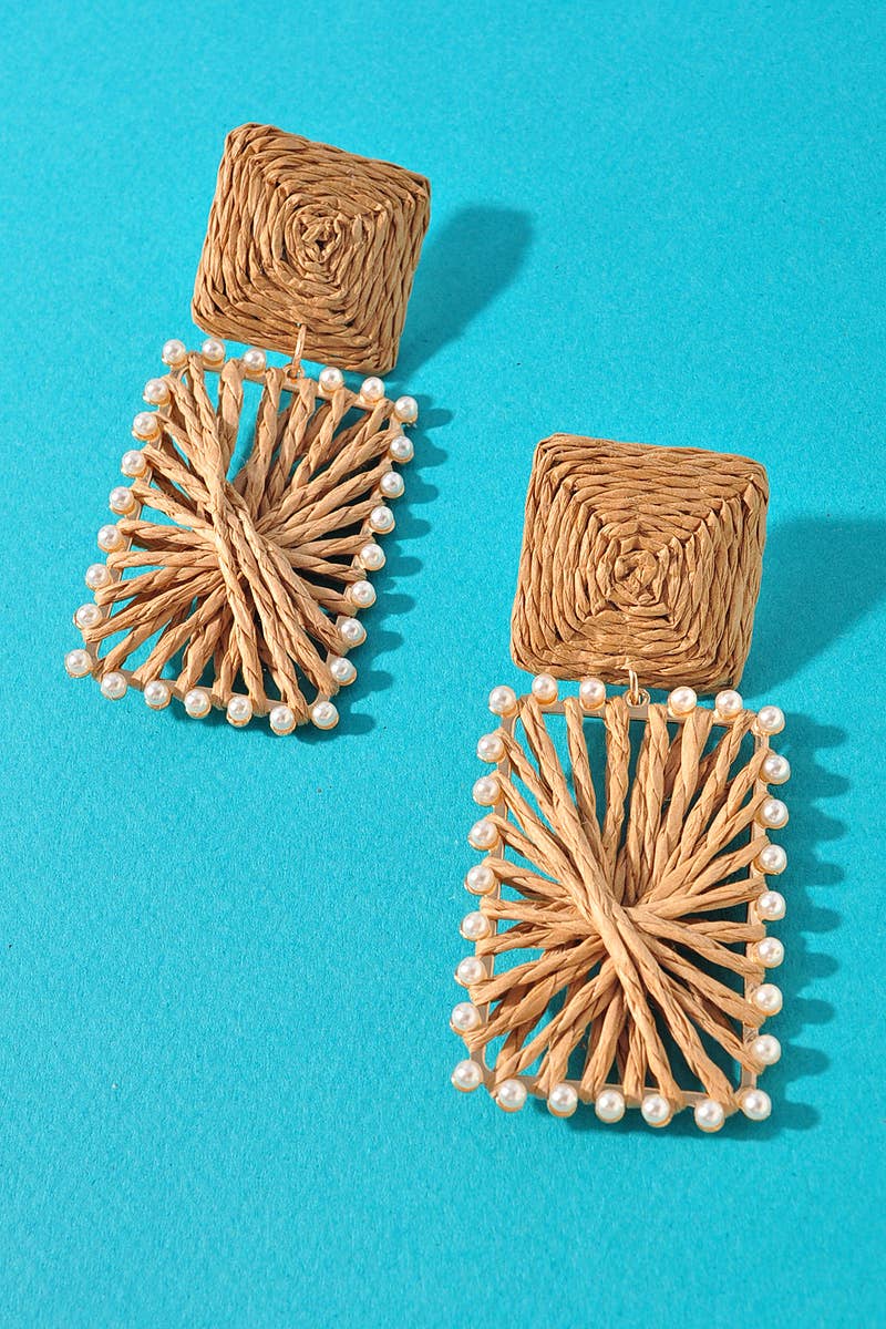 DOUBLE SQUARE RAFFIA DANGLE EARRINGS