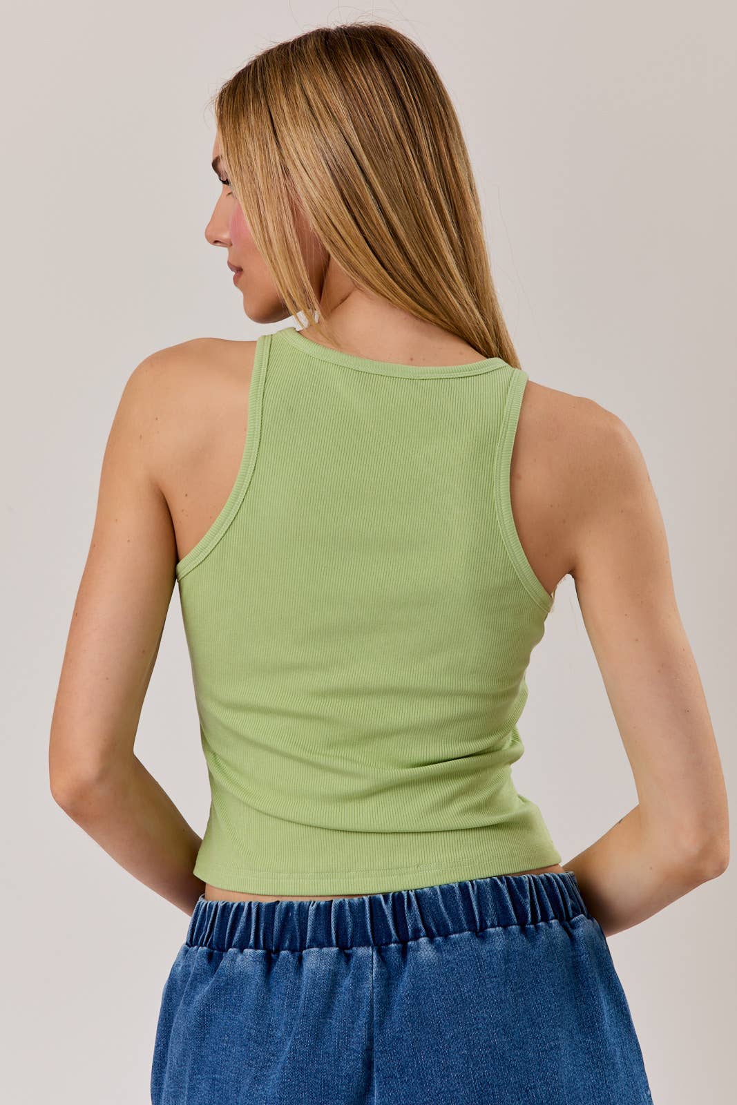 LIME BEADS RIBBED TANK TOP