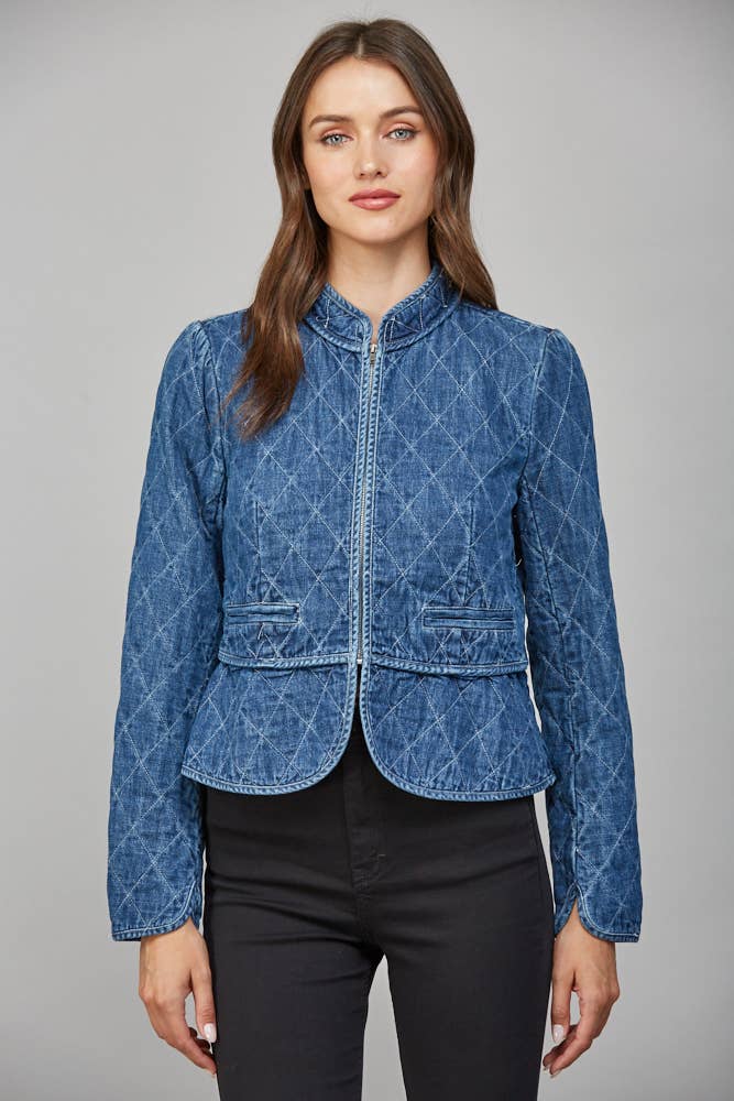 ZIP CLOSURE QUILTED DENIM JACKET