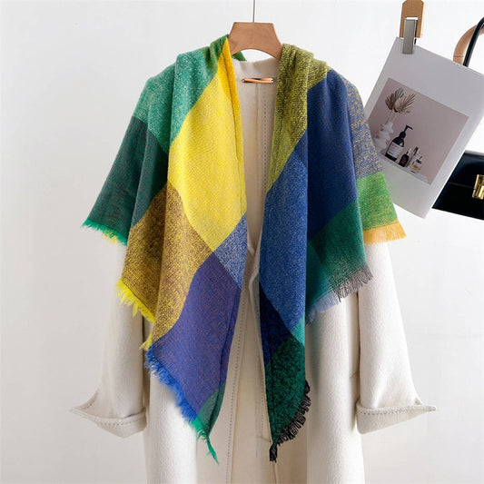 Colorful Plaid Tassel Scarf for Fall Winter