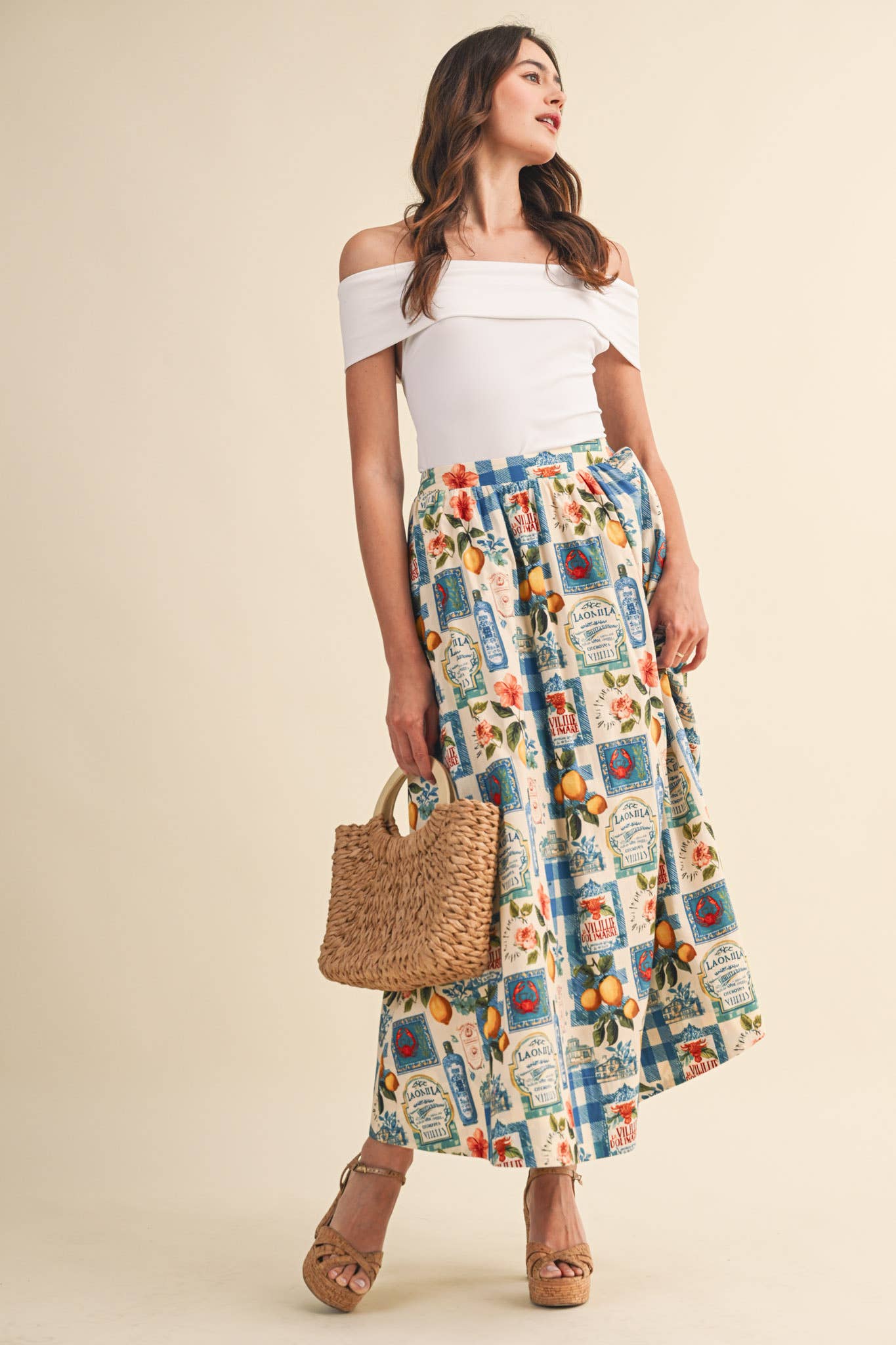 VINTAGE PRINT A-LINE MIDI SKIRT