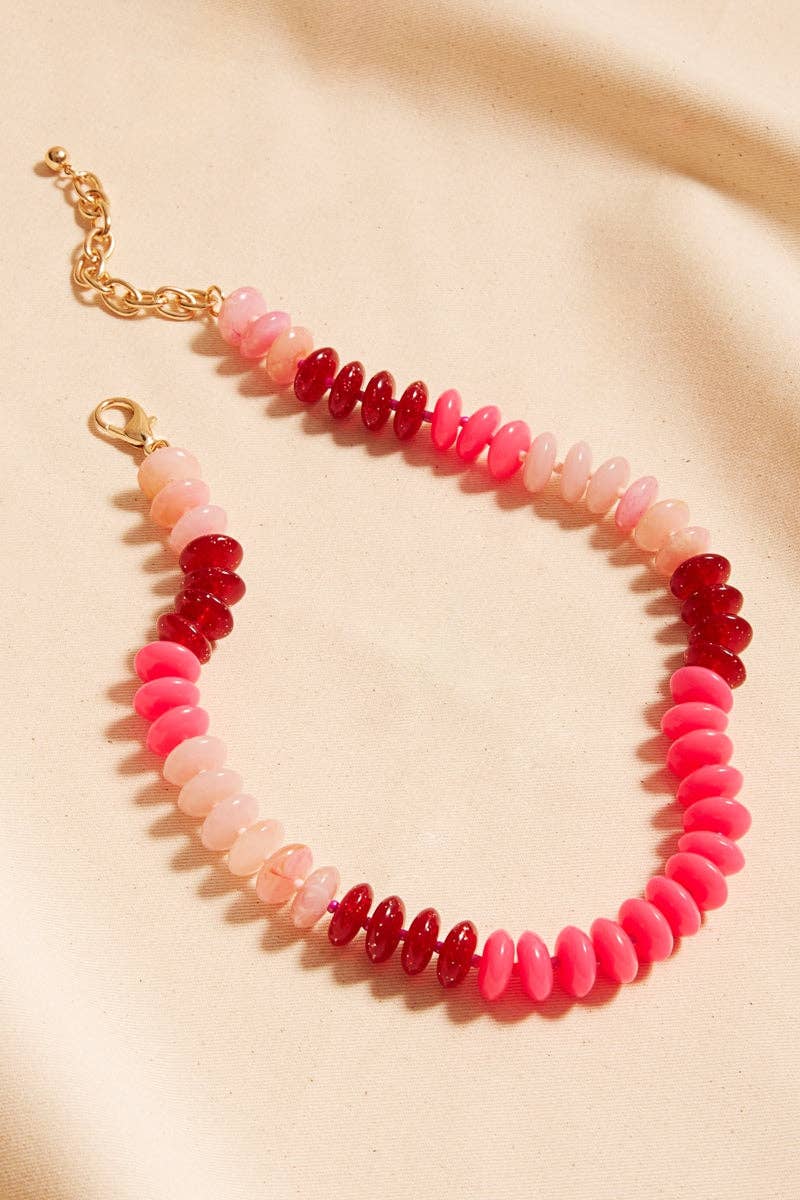 Oval Disk Resin Beads Ombre Mixed Short Necklace