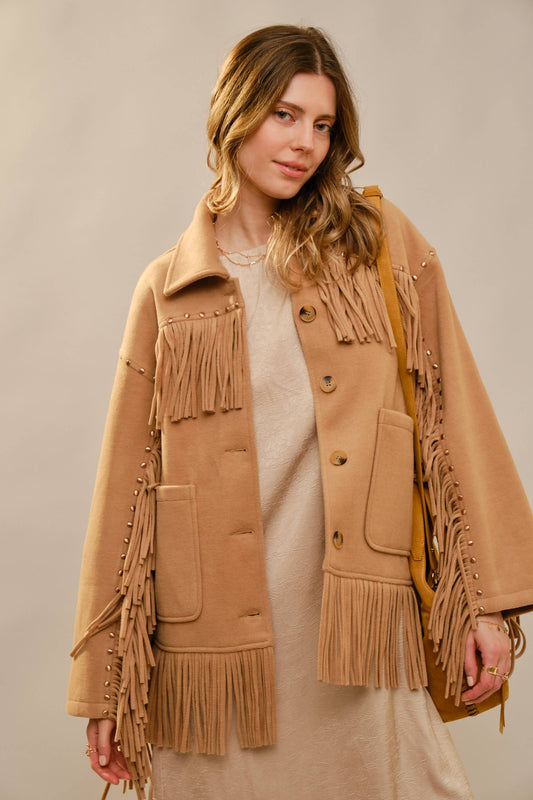 Brushed Fringe Stud Jacket