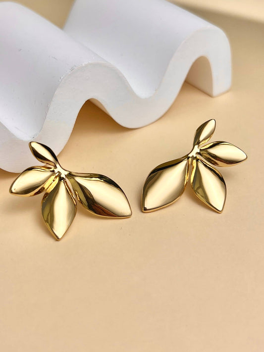 Leaf Earrings for Women in Gold Stainless Steel