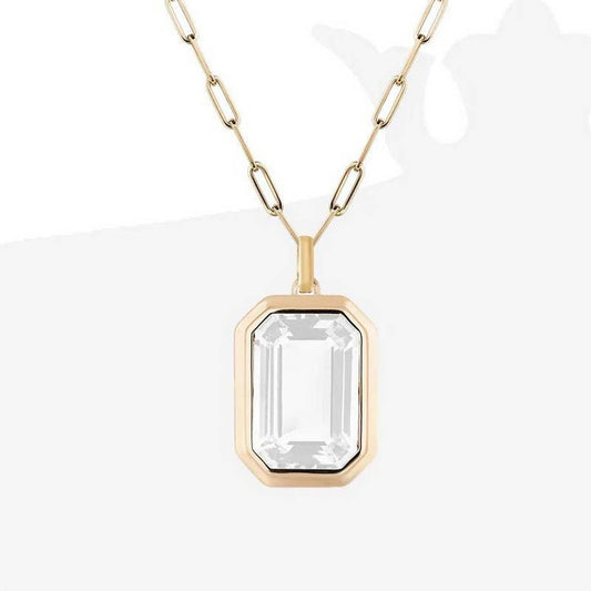 Square Zircon Pendant Paperclip Necklace
