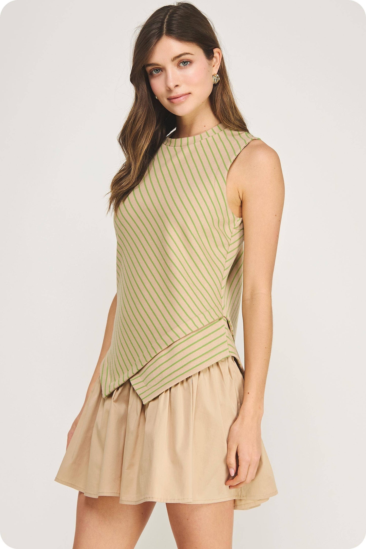 Wrap-Over Mixed Media Striped Knit Mini Dress