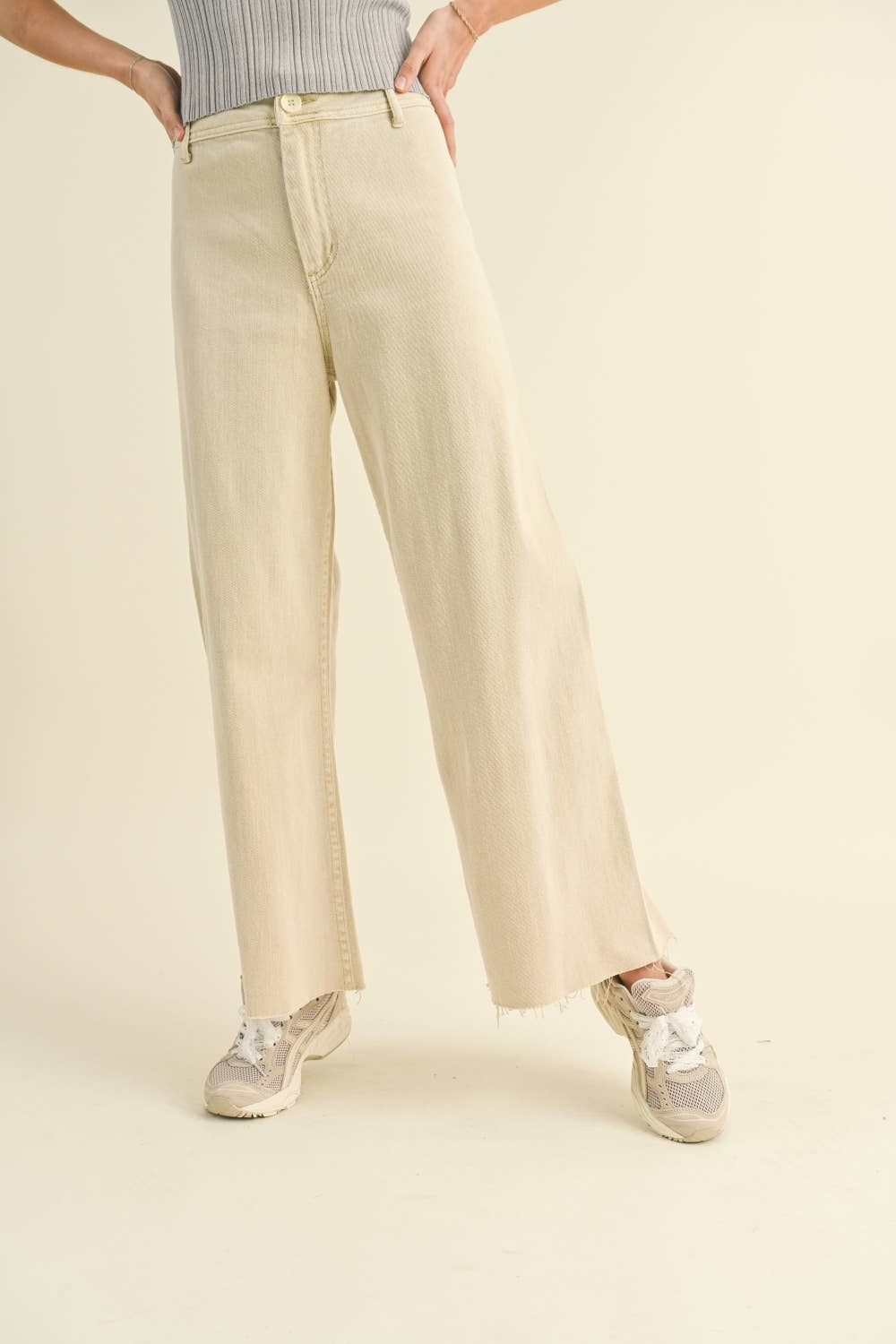 Beige Wide Leg Jeans