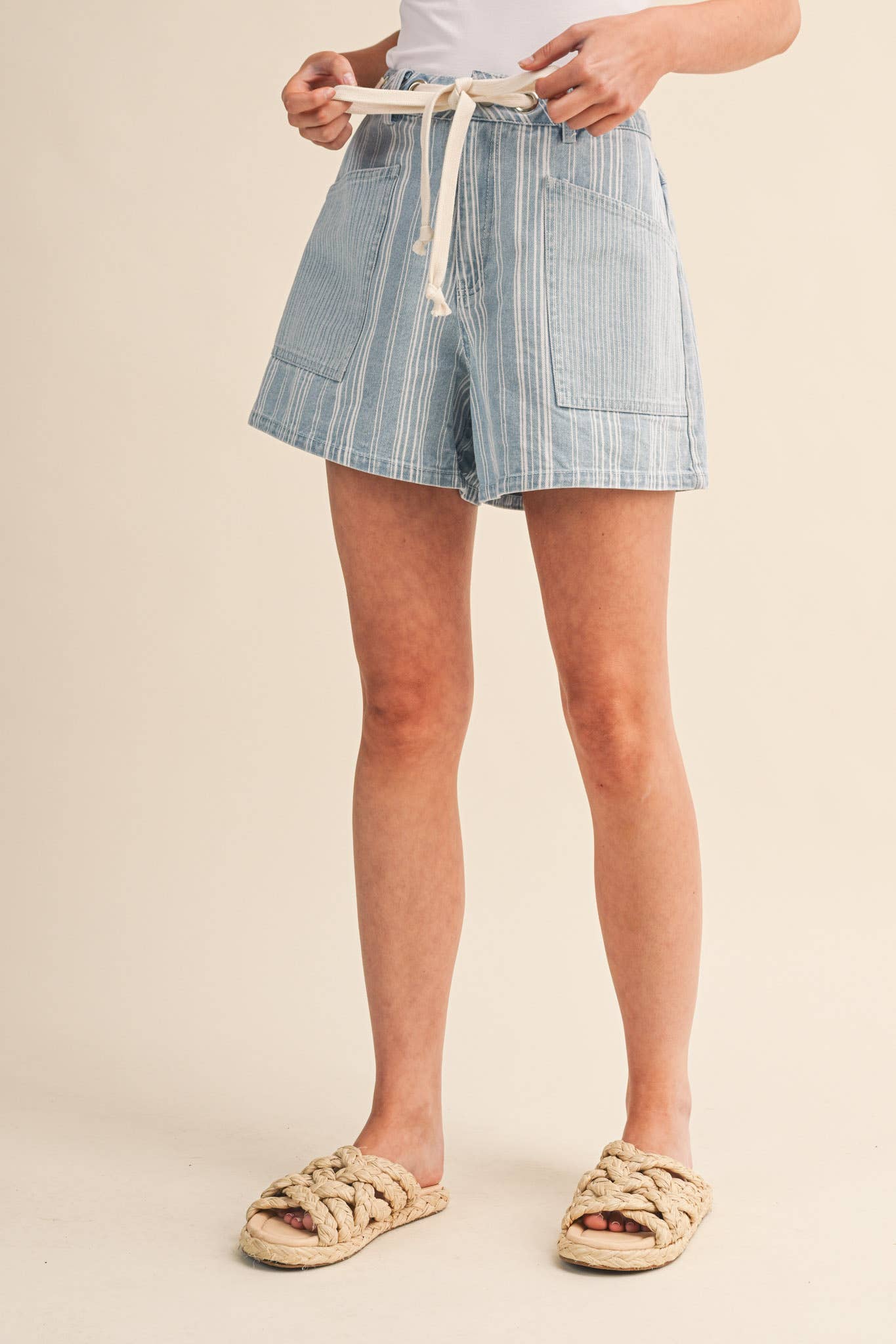 MIXED STRIPES DENIM SHORTS