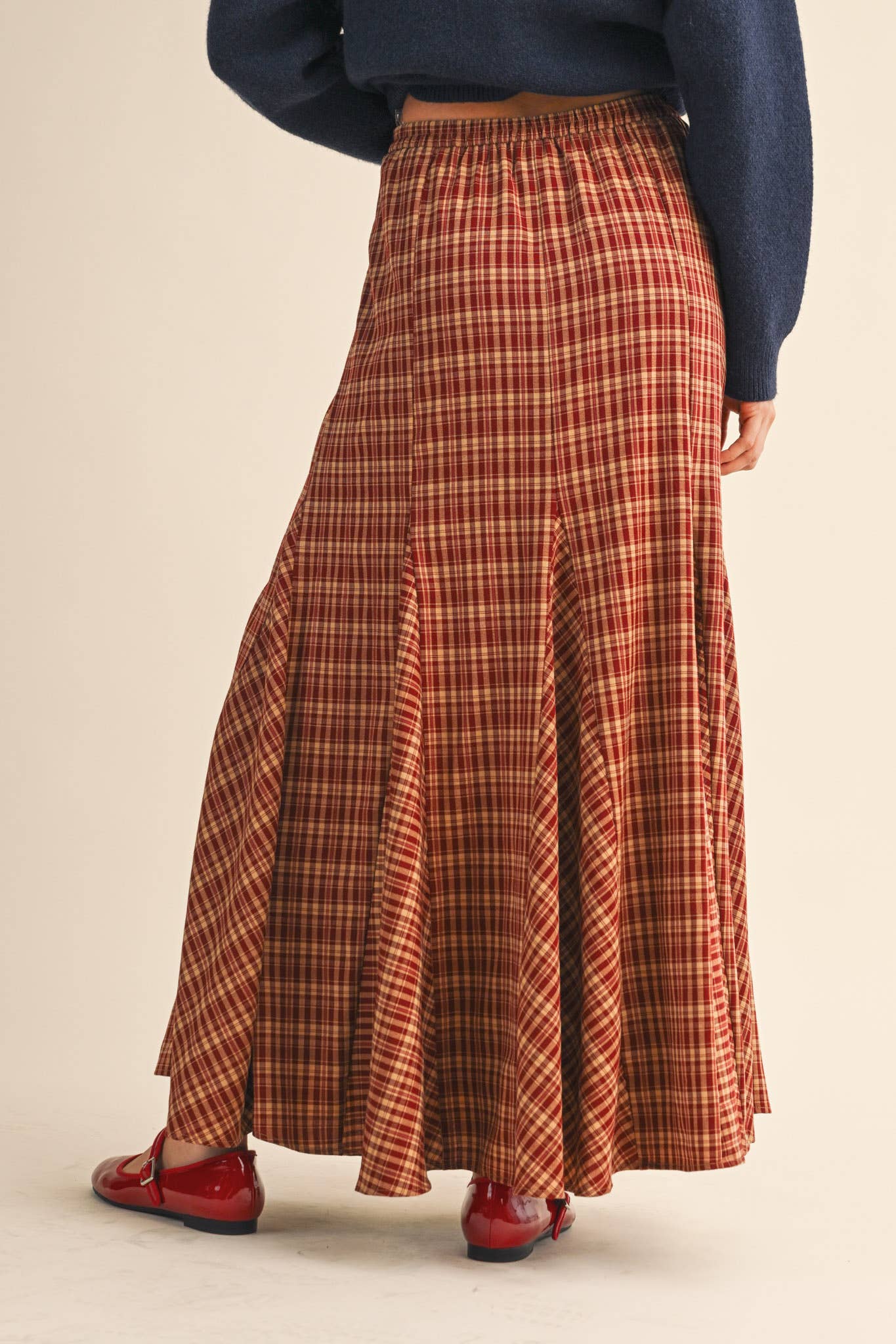 PLAID GODET MAXI SKIRT