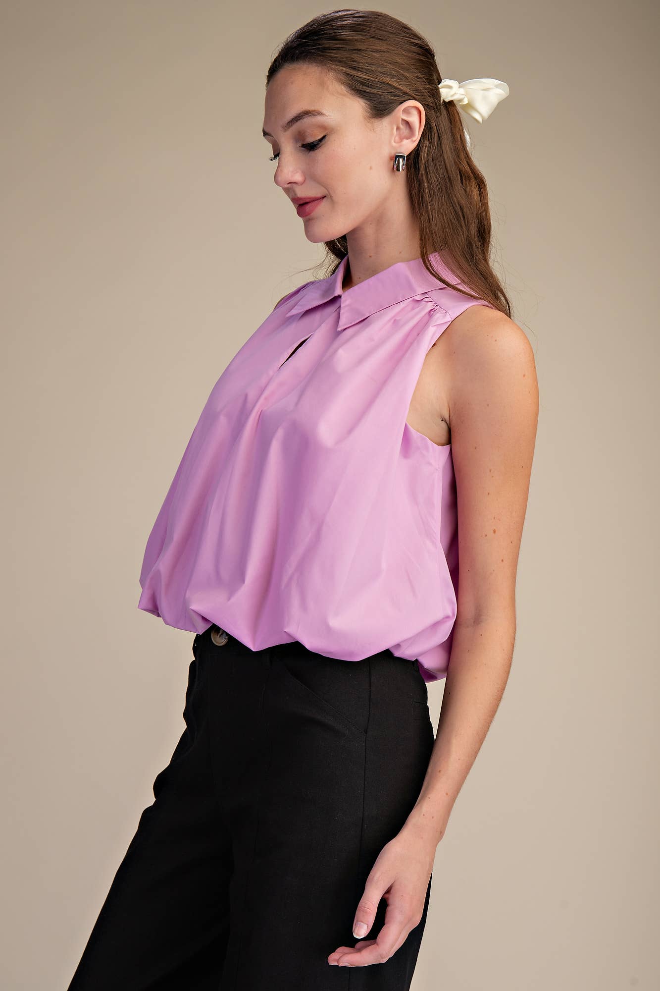 Bubble Hem Sleeveless Shirt Top