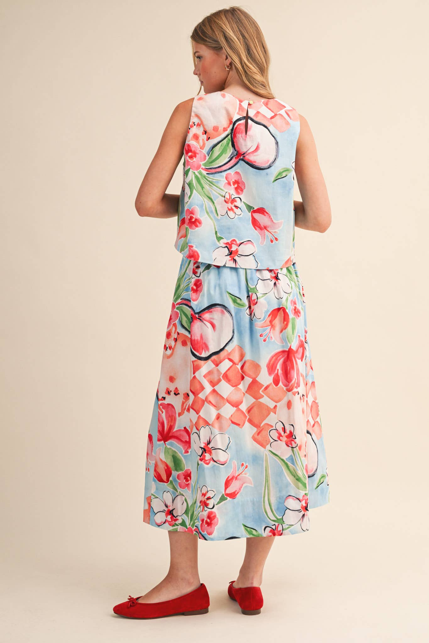 EXCLUSIVE FLORAL PRINT CROP TANK AND MIDI SKIRT SET MPST4719