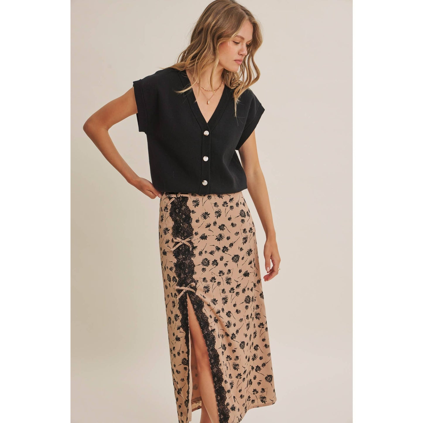 PARIS FLORAL LACE MIDI SLIP SKIRT