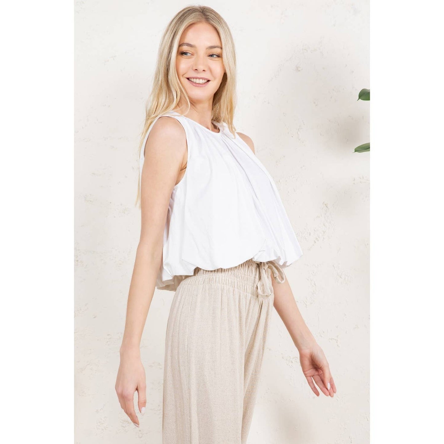 Pleated Sleeveless Bubble Hem Top