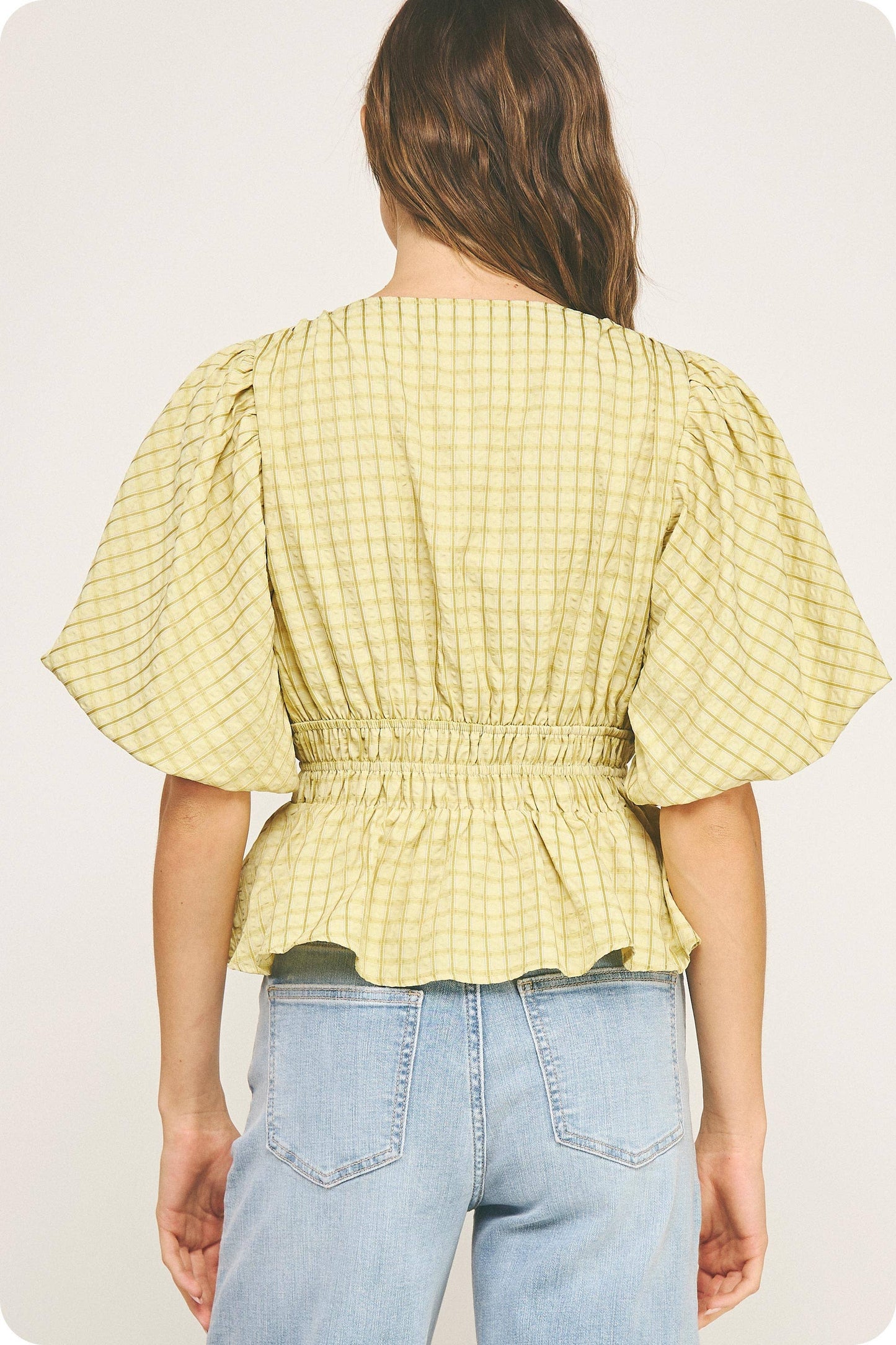 Checkered Puff Sleeve Blouse