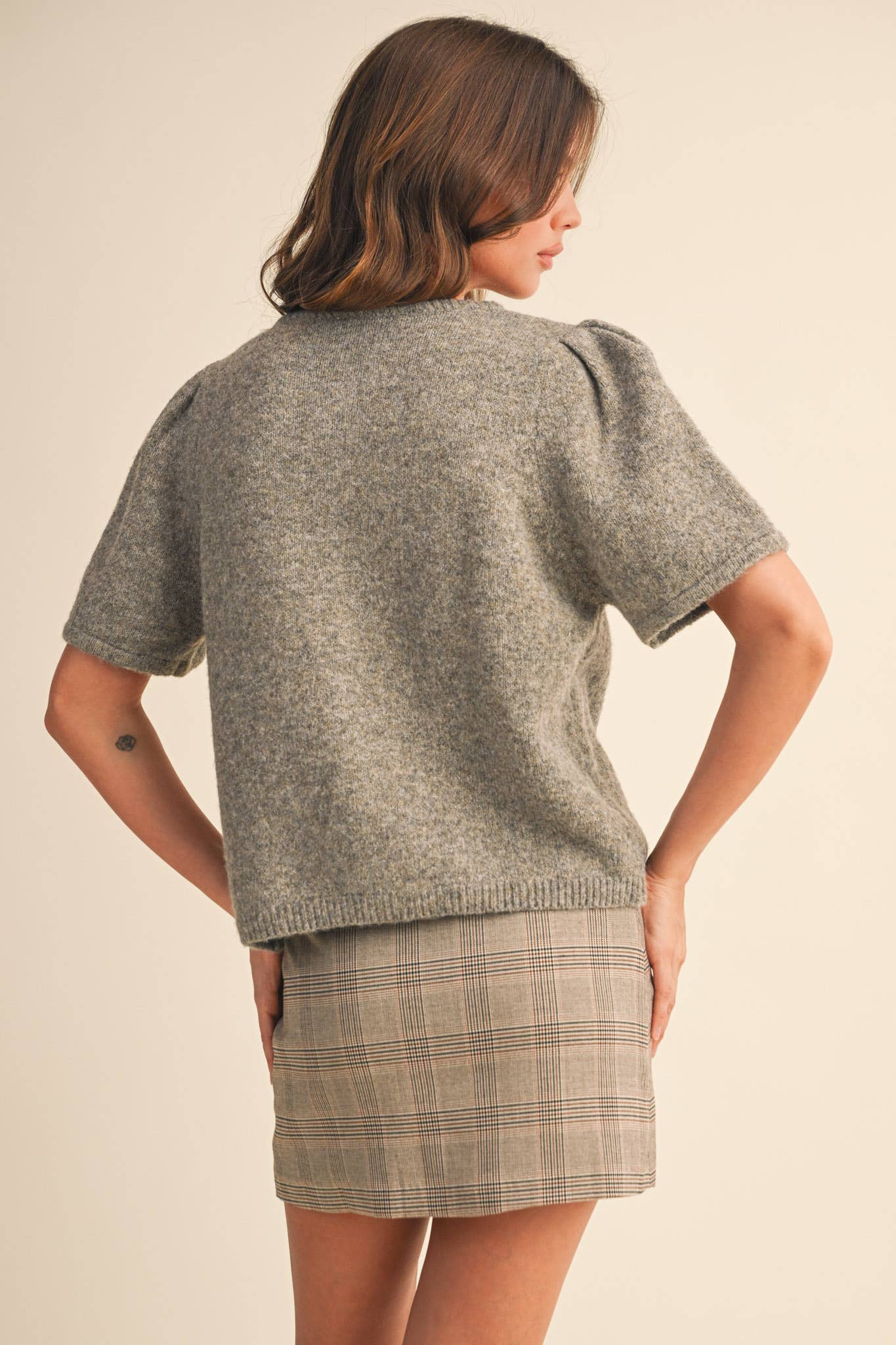 SHORT PUFF SLEEVE SWEATER CARDIGAN- more colors