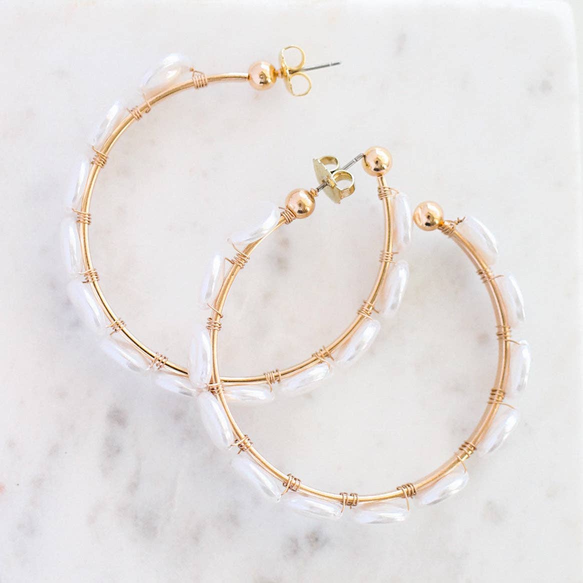 Maren Coin Pearl Hoops- Gold Plated Hypoallergenic