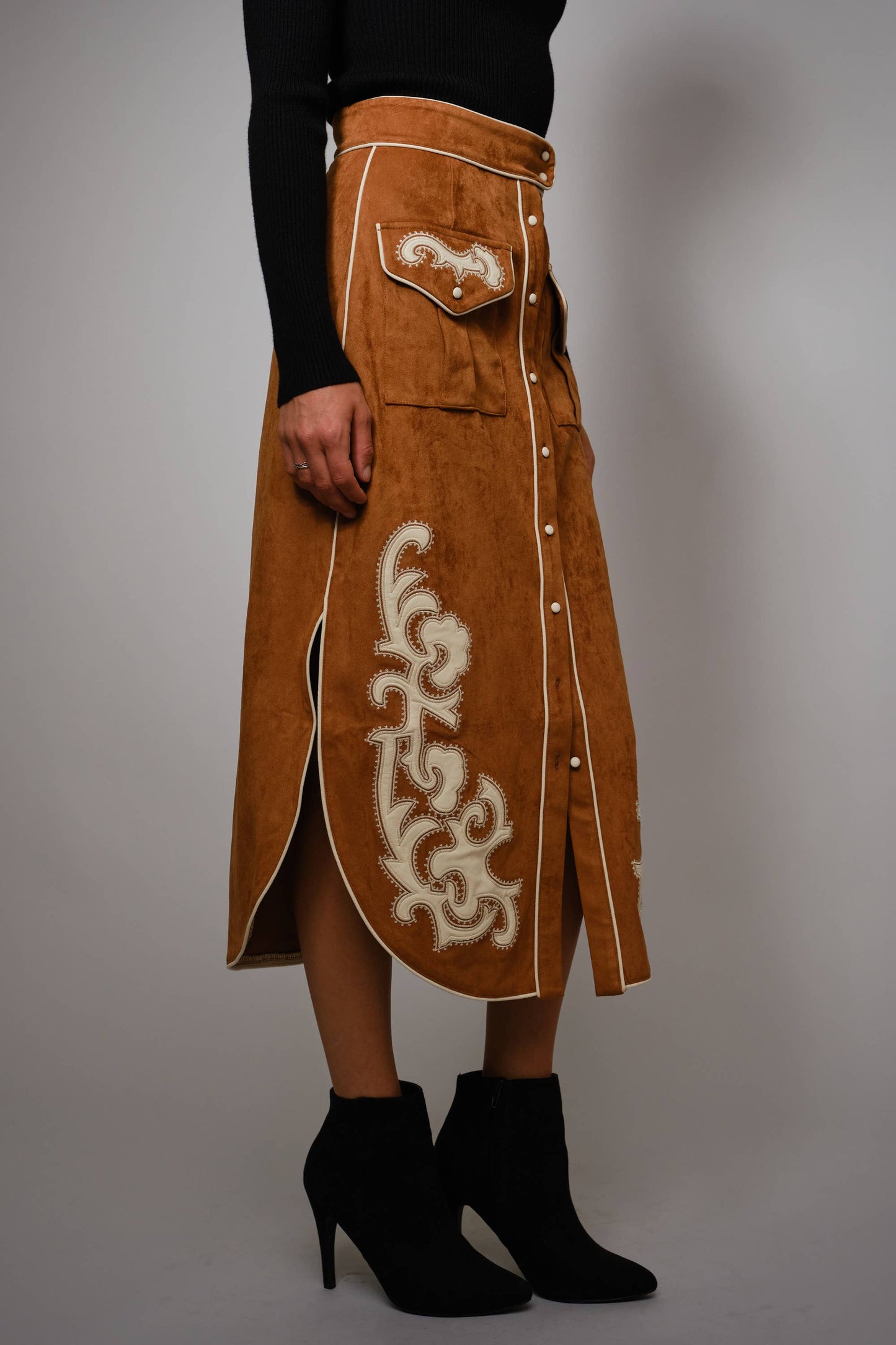 Suede Patch Midi Skirt