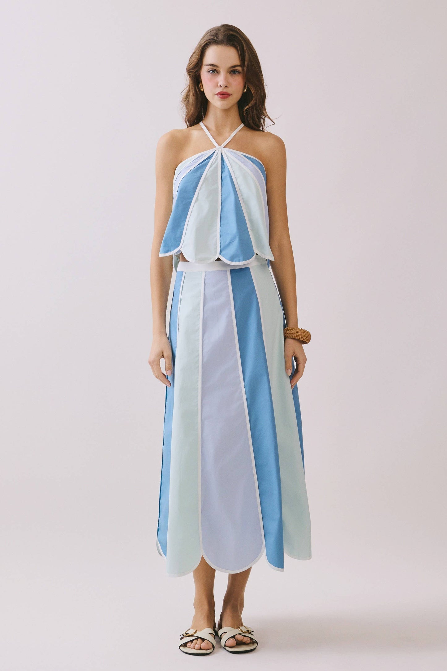 Blue Color Block Paneled Design A Line set
