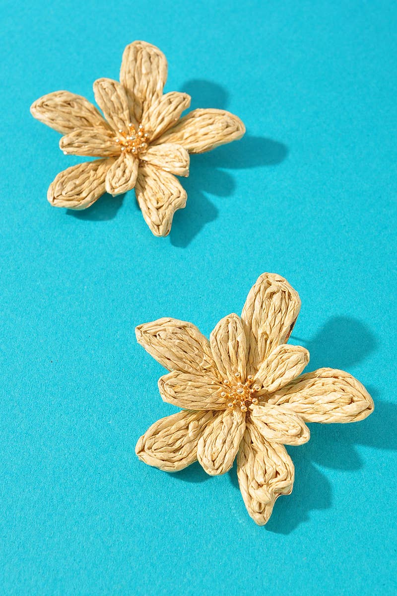 Boho Raffia Flower Stud Earrings