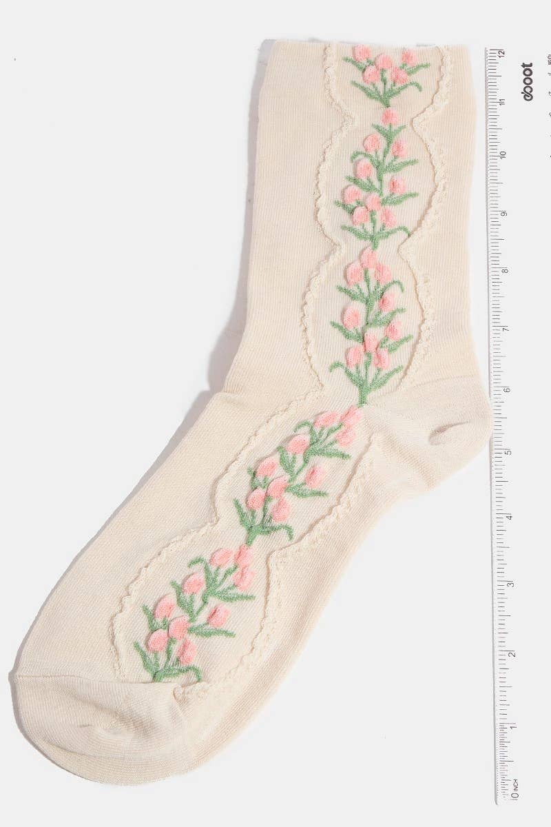 Floral Tulip Vine Embroidered Socks