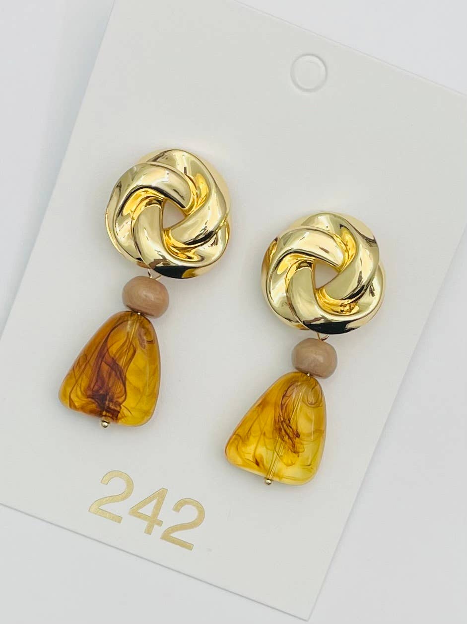 Gold Knot & Resin Earring (gold/amber) ER213
