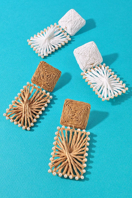 DOUBLE SQUARE RAFFIA DANGLE EARRINGS